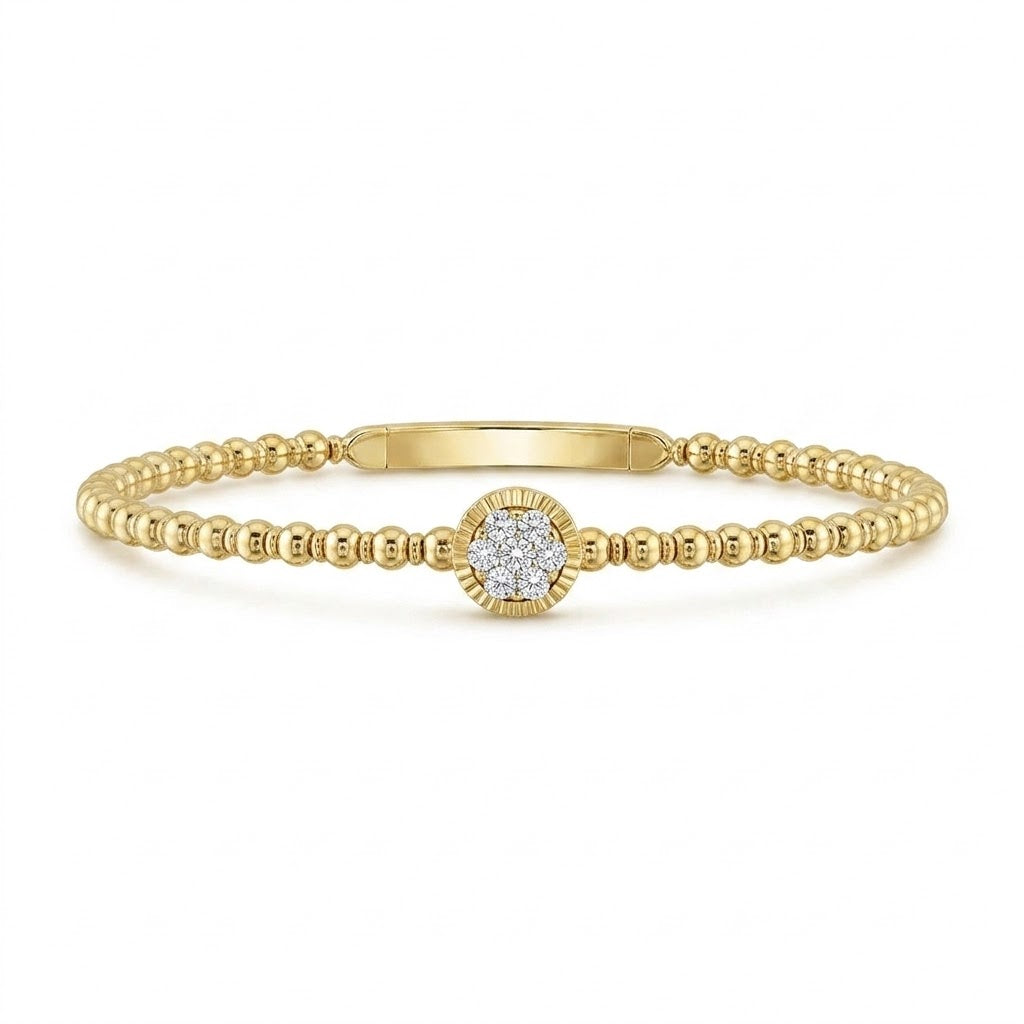 14K Yellow Gold 1/6 CTW Diamond Clover Flex Bangle Bracelet with Titanium Wire