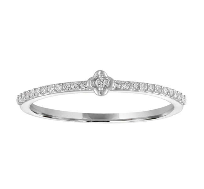0.10 Total Carat Weight Pavé Diamond Stackable Clover Ring in 14K White Gold