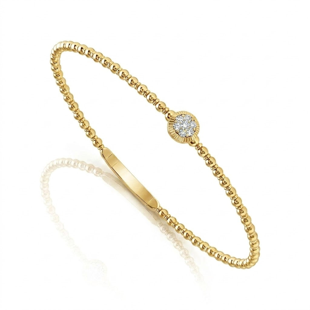IDD | Diamond Clover Flex Bangle Bracelet | 14K Yellow Gold | 1/6 CTW Diamonds | Titanium Wire | FSBG5374S8Y-6C - Brownee Jewelers
