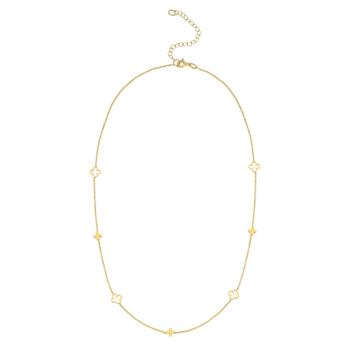 18 Inch Alternating Clover Station Necklace in 14K Yellow Gold