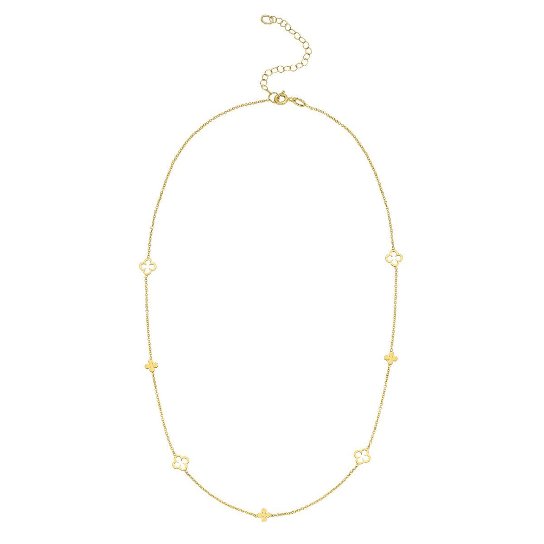 18 Inch Alternating Clover Station Necklace in 14K Yellow Gold