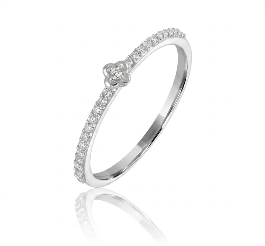0.10 Total Carat Weight Pavé Diamond Stackable Clover Ring in 14K White Gold