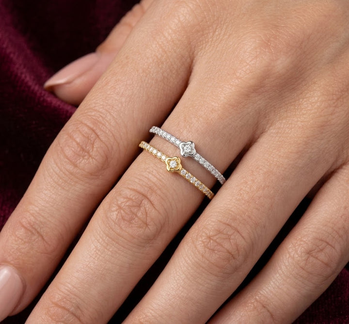 0.10 Total Carat Weight Pavé Diamond Stackable Clover Ring in 14K White Gold