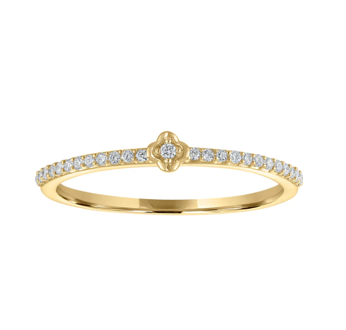 0.10 Total Carat Weight Pavé Diamond Stackable Clover Ring in 14K Yellow Gold