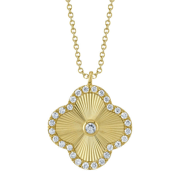 0.22CT DIAMOND BEZEL RIBBED CLOVER NECKLACE IN 14K YELLOW GOLD