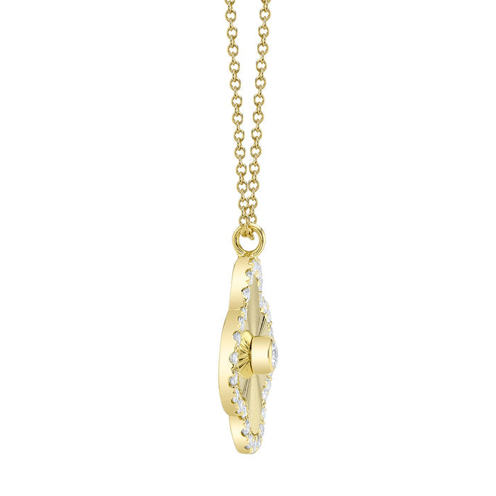 0.22CT DIAMOND BEZEL RIBBED CLOVER NECKLACE IN 14K YELLOW GOLD