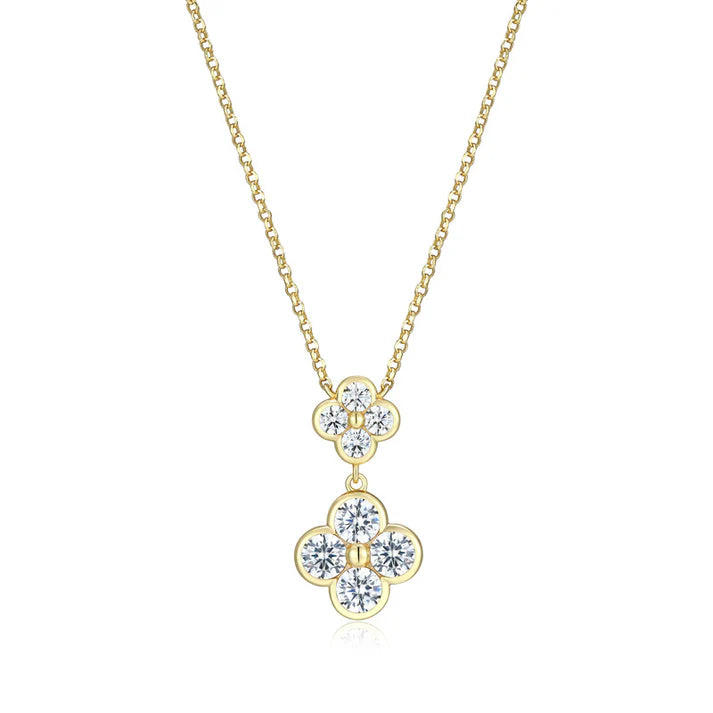 Sterling Silver Gold-Plated Cubic Zirconia Clover Drop Necklace