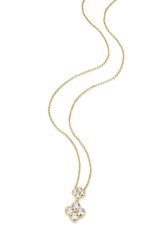Sterling Silver Gold-Plated Cubic Zirconia Clover Drop Necklace