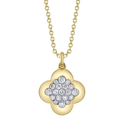 Diamond Pavé Clover Pendant | 14K Yellow Gold | Pavé Diamonds | Clover Necklace - Brownee Jewelers