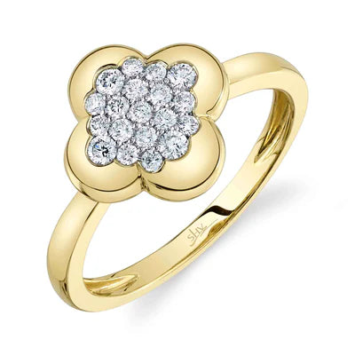 Diamond Clover Ring | 14K Yellow Gold | Pavé Diamonds | Floral Motif Band - Brownee Jewelers