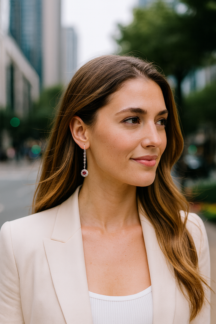 14K White Gold .97ct Ruby & 1.18ct Diamond Dangle Earrings