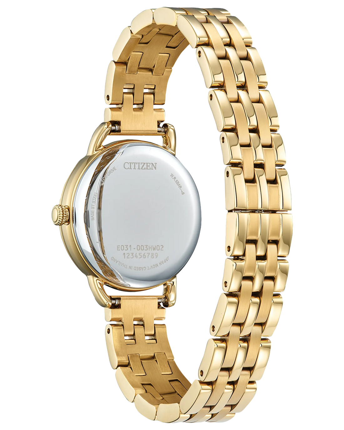 Classic Coin Edge | Citizen Eco-Drive Ladies Watch | Gold-Tone Stainless Steel | Silver Dial Roman Numerals - Brownee Jewelers
