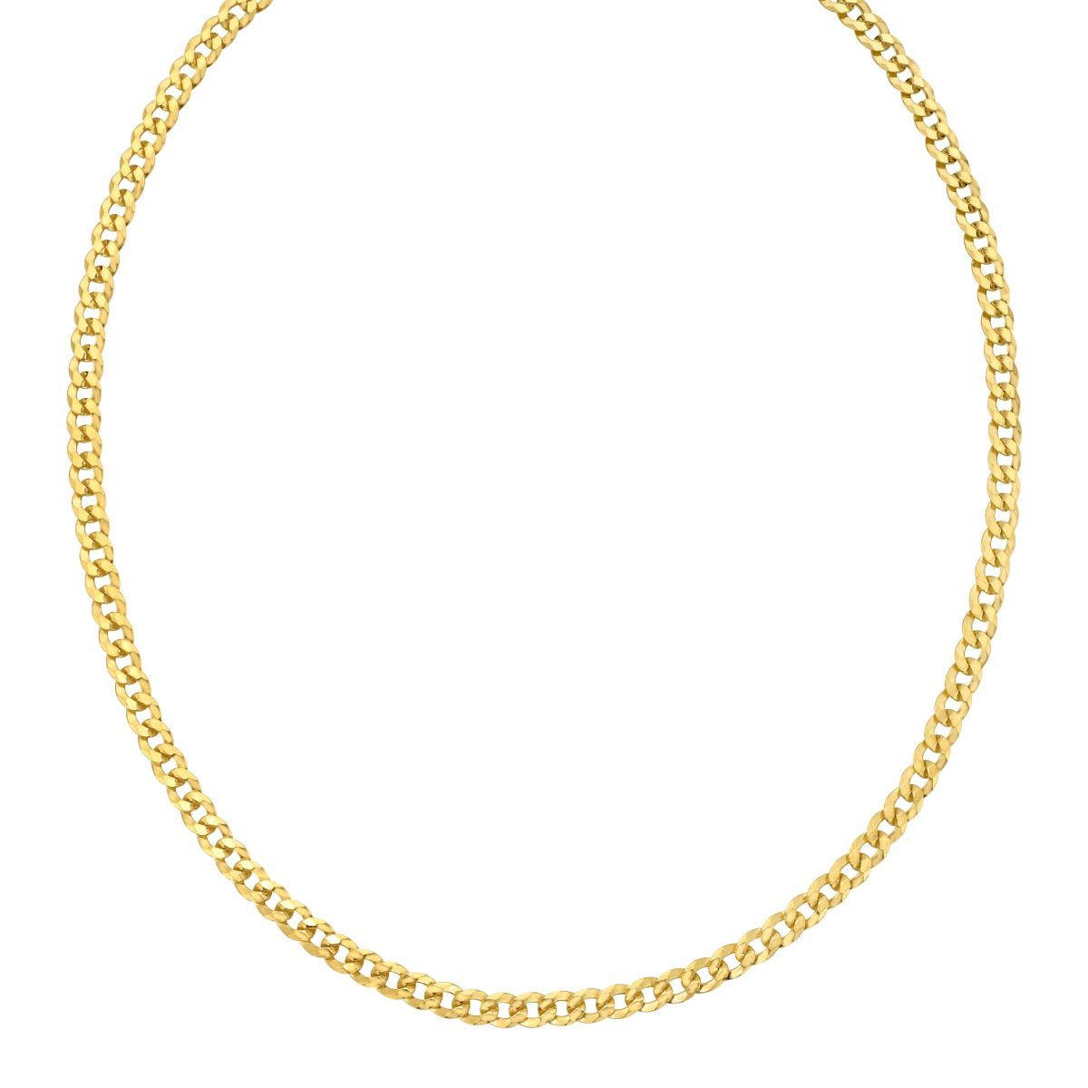22 Inch Yellow Gold-Plated Sterling Silver Comfort Curb Chain Necklace