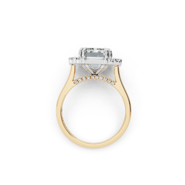 Emerald-Cut Lab-Grown Diamond Engagement Ring | 14K Yellow Gold | 6.62 ctw | Emerald-Cut & Round Diamond Halo | Statement Design - Brownee Jewelers