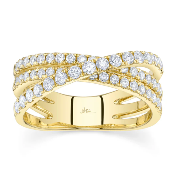 Diamond Criss Cross Ring | 14K Yellow Gold | 0.79 ctw Round Diamonds - Brownee Jewelers
