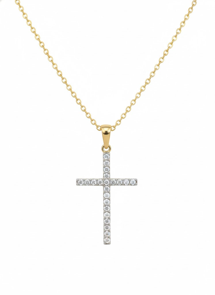 Sterling Silver & Yellow-Tone Diamond Cross Pendant – .25ct Lab-Grown Diamonds