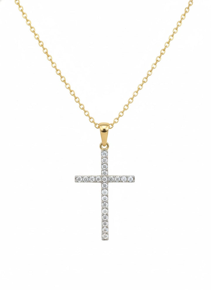Sterling Silver & Yellow-Tone Diamond Cross Pendant – .25ct Lab-Grown Diamonds