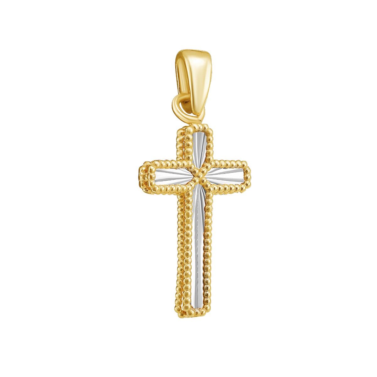 14K Two-Tone Gold Reversible Radiating Cross Pendant Charm