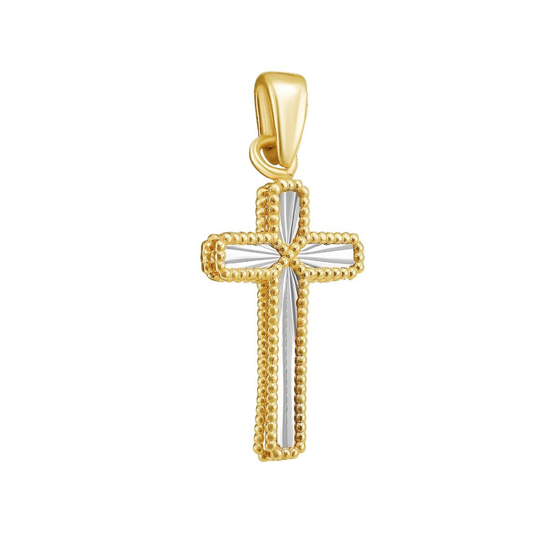 14K Two-Tone Gold Reversible Radiating Cross Pendant Charm