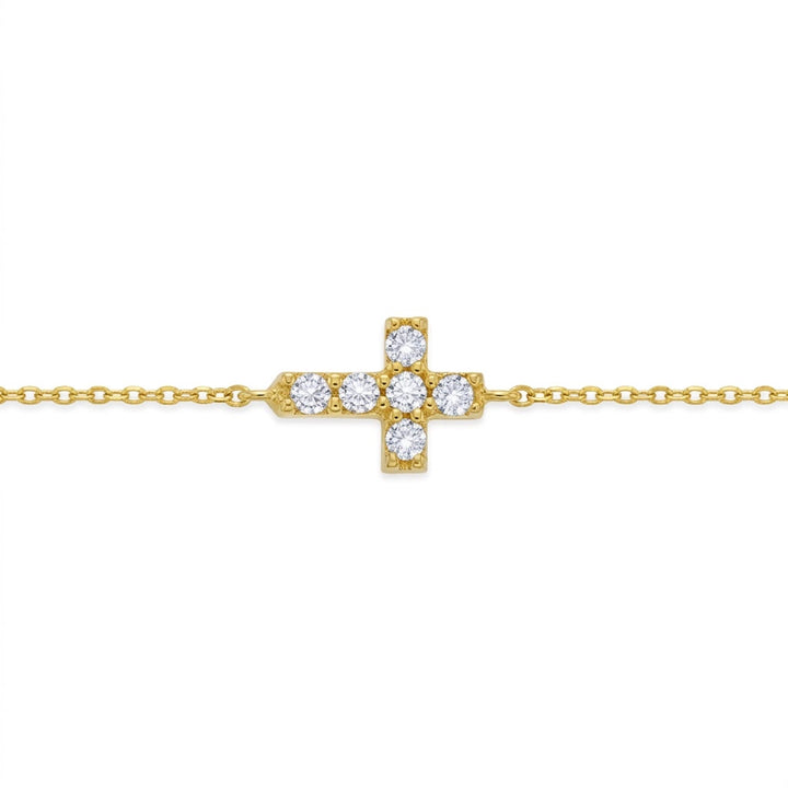 CZ Cross Kids Bracelet | Sterling Silver & 14K Yellow Gold-Plated | Adjustable 5–6 Inch Bracelet | GP-02-00252 - Brownee Jewelers