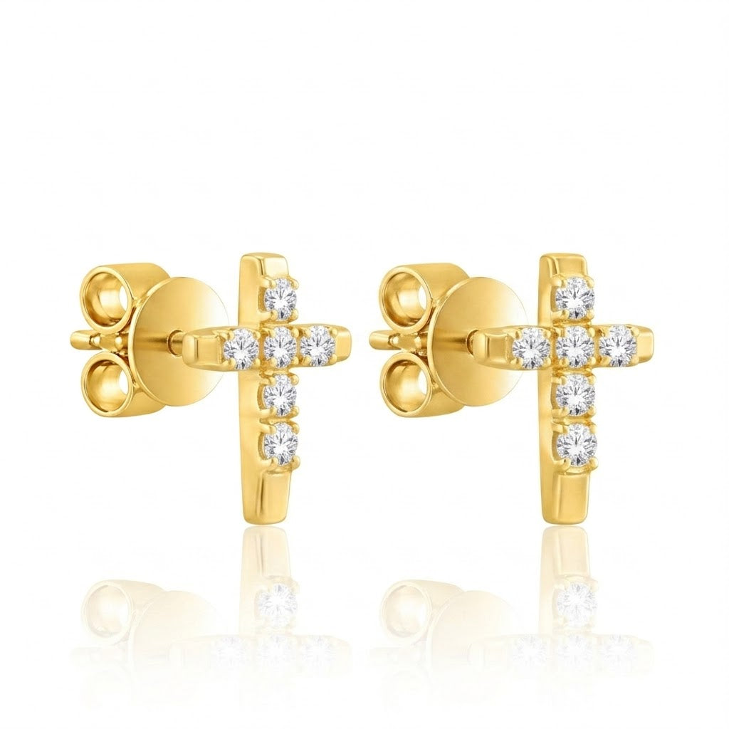 Round Lab-Grown Diamond Cross Stud Earrings