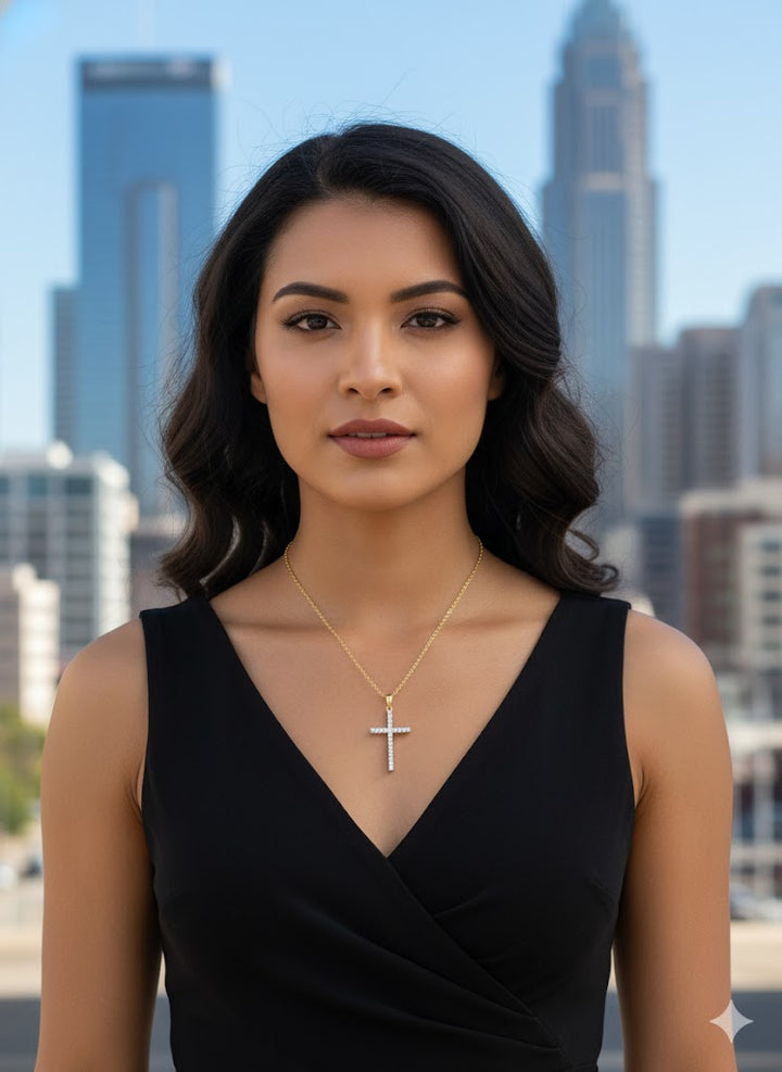 Sterling Silver & Yellow-Tone Diamond Cross Pendant – .25ct Lab-Grown Diamonds