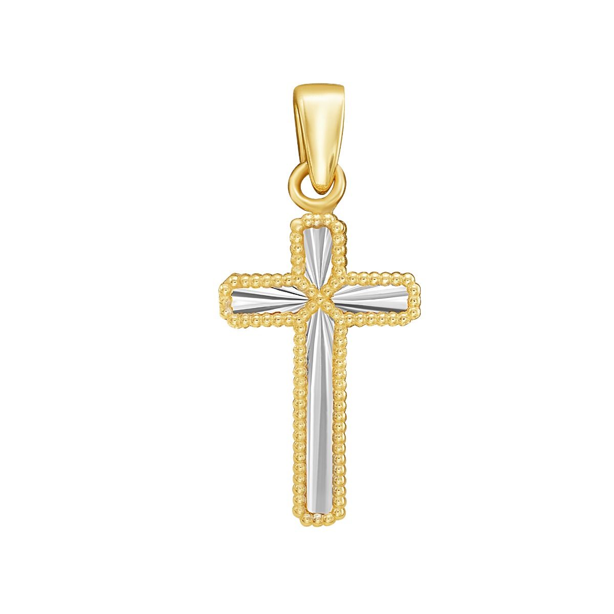 14K Two-Tone Gold Reversible Radiating Cross Pendant Charm