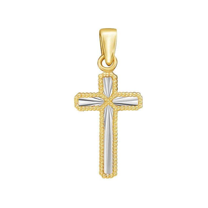 Radiating Cross Pendant Charm | 14K Two-Tone Gold | Reversible | Religious Fashion | P10943 - Brownee Jewelers