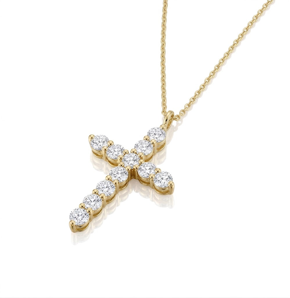 Diamond Pavé Cross Necklace iin 14K Yellow Gold with 0.25 Total Carat Weight Round Diamonds