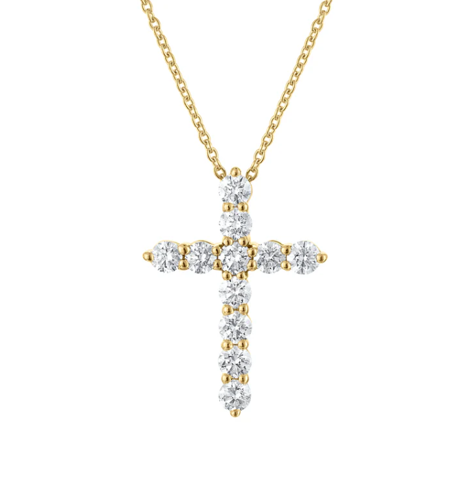 Round Diamond Pavé Cross Necklace | 14K Yellow Gold | 0.25 CTW | P5119-025YD - Brownee Jewelers