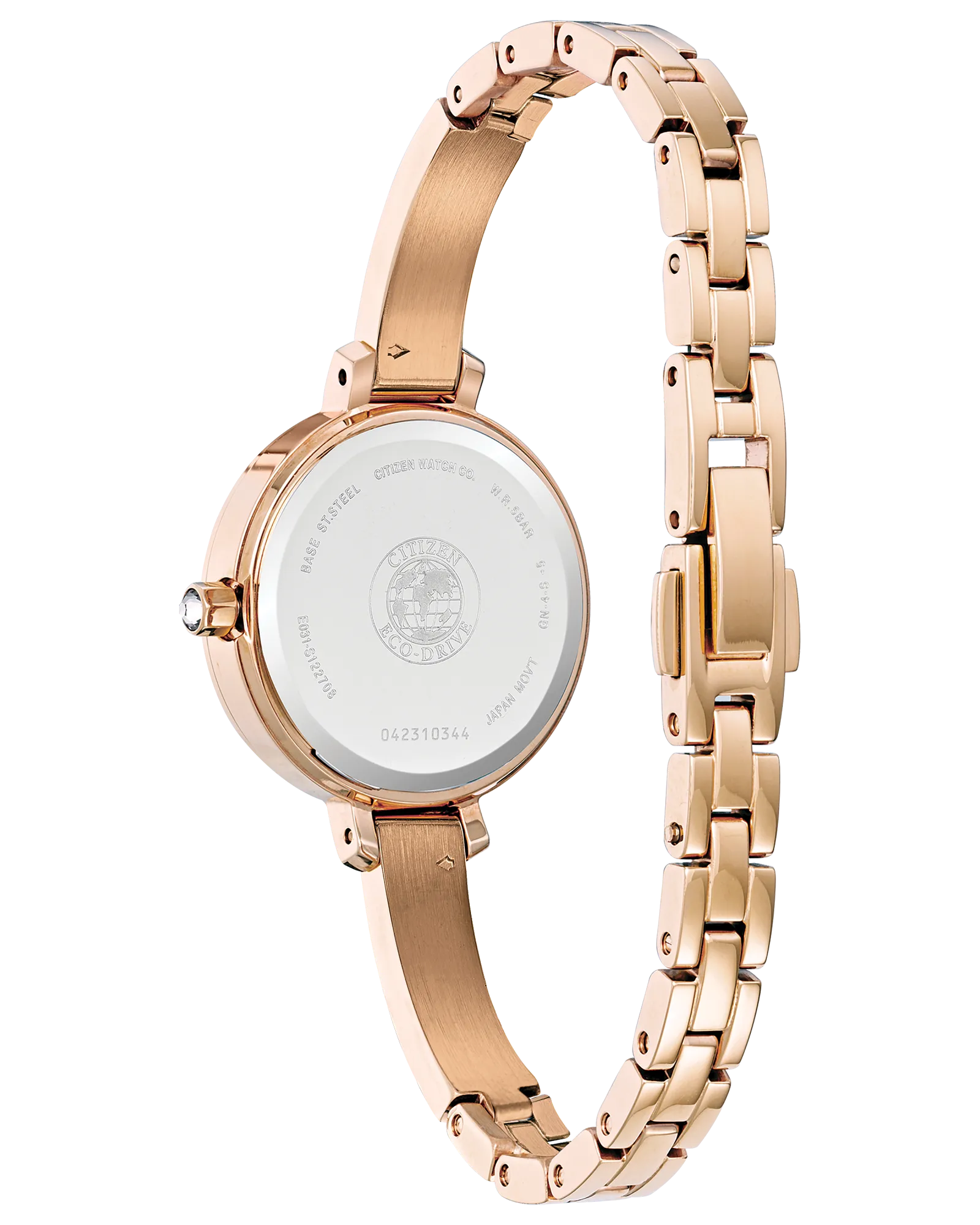 Silhouette Crystal | Citizen Eco-Drive Ladies Watch | Rose Gold-Tone Stainless Steel | White Dial Crystal Accents - Brownee Jewelers