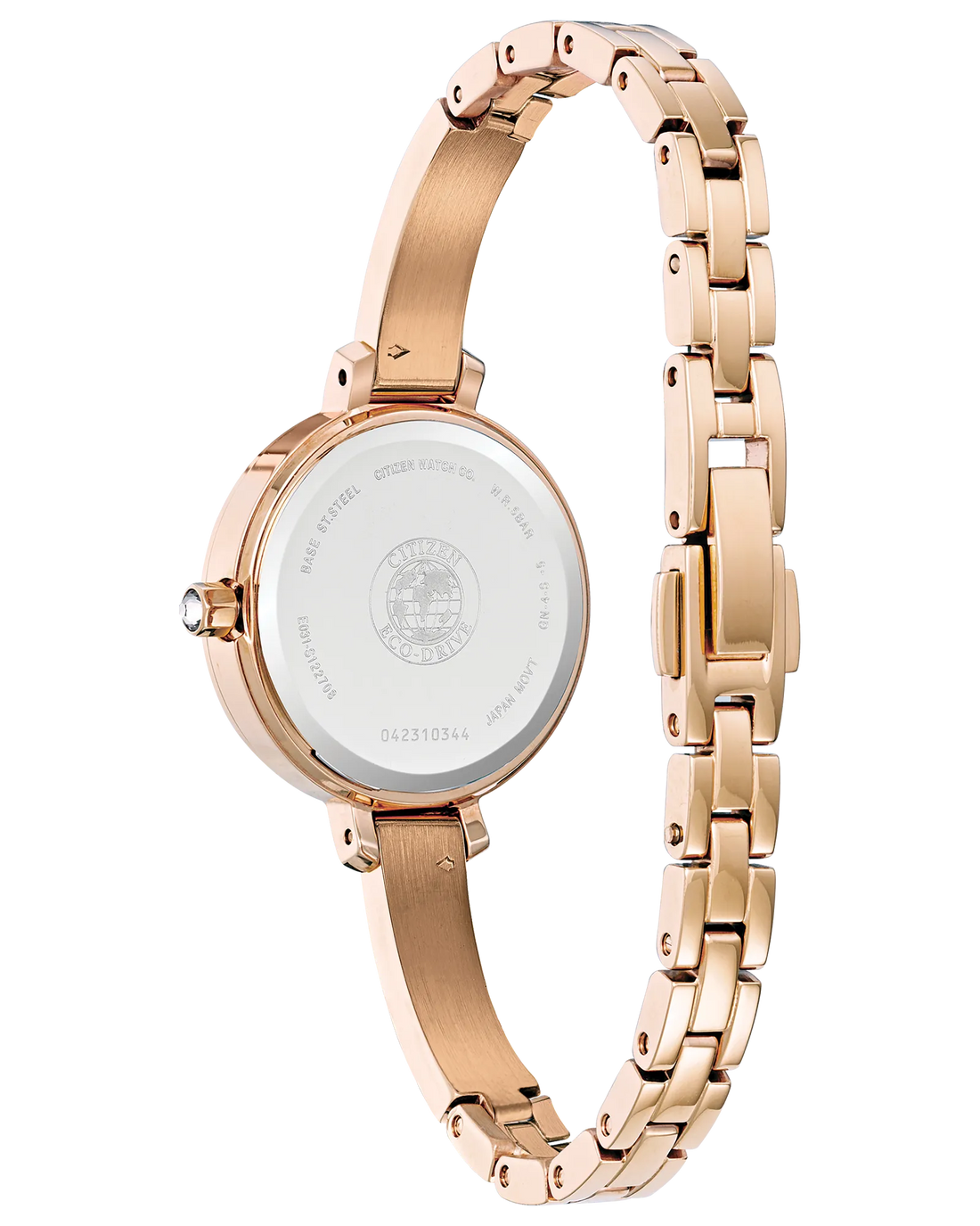 Silhouette Crystal | Citizen Eco-Drive Ladies Watch | Rose Gold-Tone Stainless Steel | White Dial Crystal Accents - Brownee Jewelers