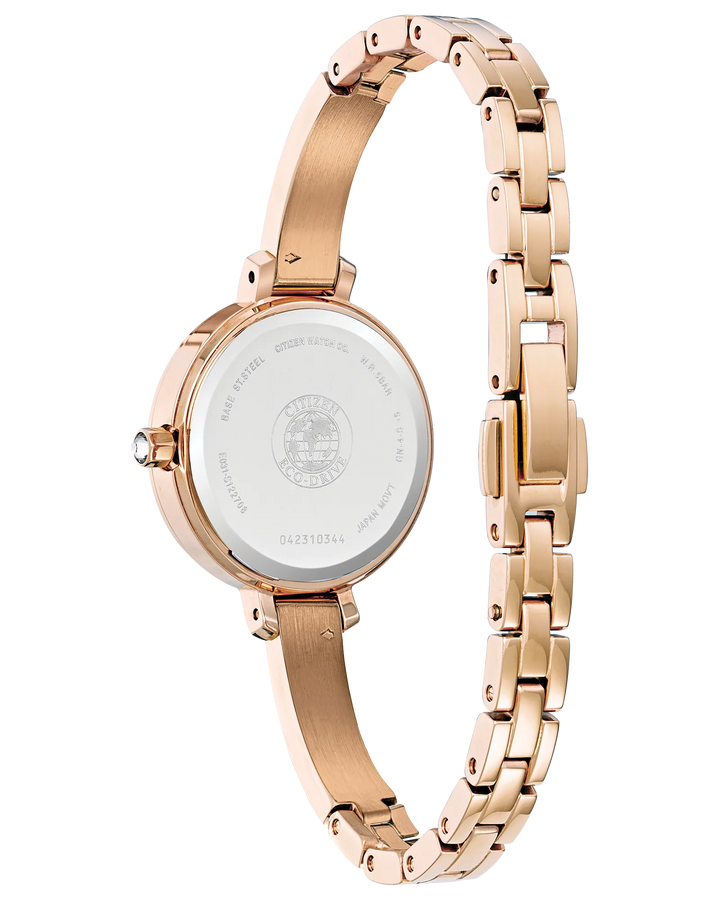 Silhouette Crystal | Citizen Eco-Drive Ladies Watch | Rose Gold-Tone Stainless Steel | White Dial Crystal Accents - Brownee Jewelers