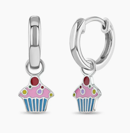 Cupcake enameled hoop earrings in silver - Brownee Jewelers