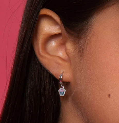 Cupcake enameled hoop earrings in silver - Brownee Jewelers