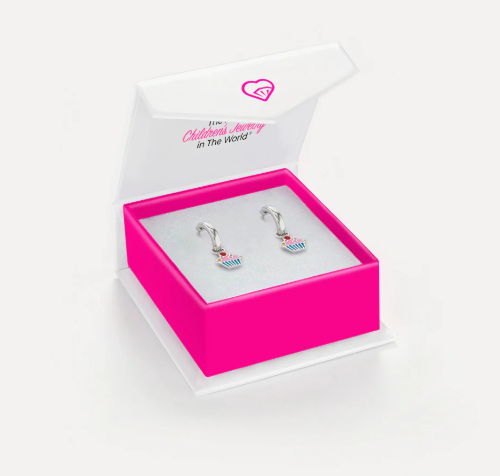 Cupcake enameled hoop earrings in silver - Brownee Jewelers