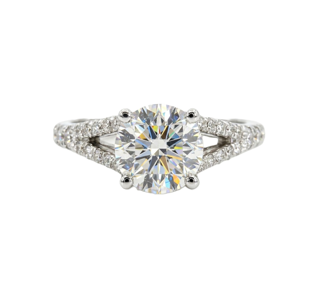 Round Lab-Grown Diamond Engagement Ring | 14K White Gold | 1.37 ct Center | Pavé Split-Shank Design - Brownee Jewelers
