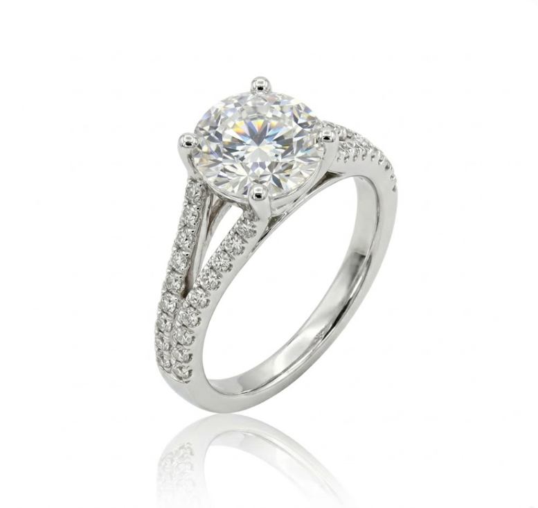 Round Lab-Grown Diamond Engagement Ring | 14K White Gold | 1.37 ct Center | Pavé Split-Shank Design - Brownee Jewelers