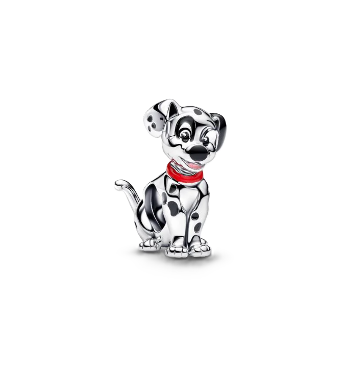 Pandora x Disney 101 Dalmatians Patch Charm in Sterling Silver with Black and Red Enamel and a Moveable Tail