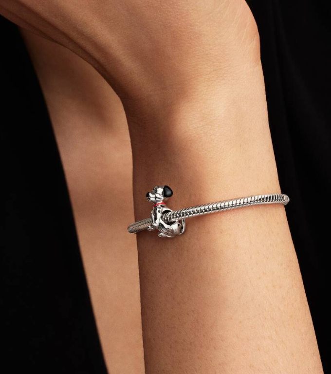 Pandora x Disney 101 Dalmatians Patch Charm in Sterling Silver with Black and Red Enamel and a Moveable Tail