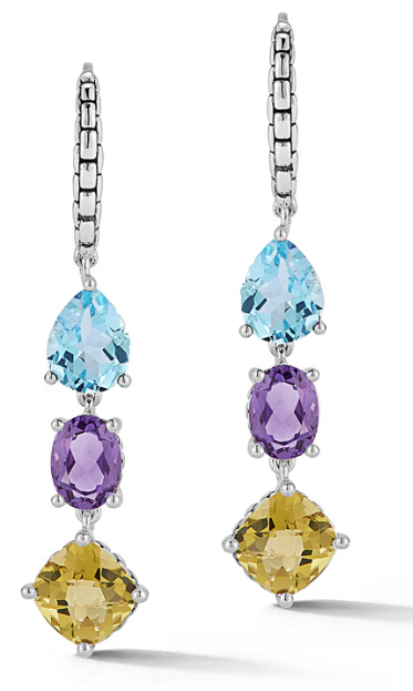 Sterling SIlver multi Gemstone drop Earrings 