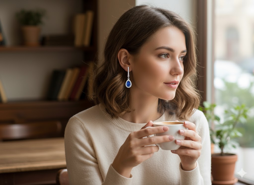 14K White Gold 1.07ct Pear-Shaped Sapphire & .21ct Diamond Dangle Earrings