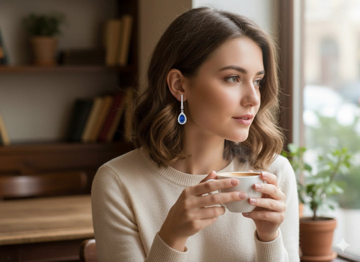 14K White Gold 1.07ct Pear-Shaped Sapphire & .21ct Diamond Dangle Earrings
