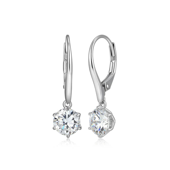 Sterling Silver Rhodium-Plated 6.5MM DiamondLite Cubic Zirconia Drop Earrings