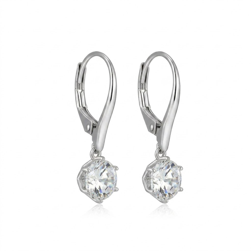 Sterling Silver Rhodium-Plated 6.5MM DiamondLite Cubic Zirconia Drop Earrings