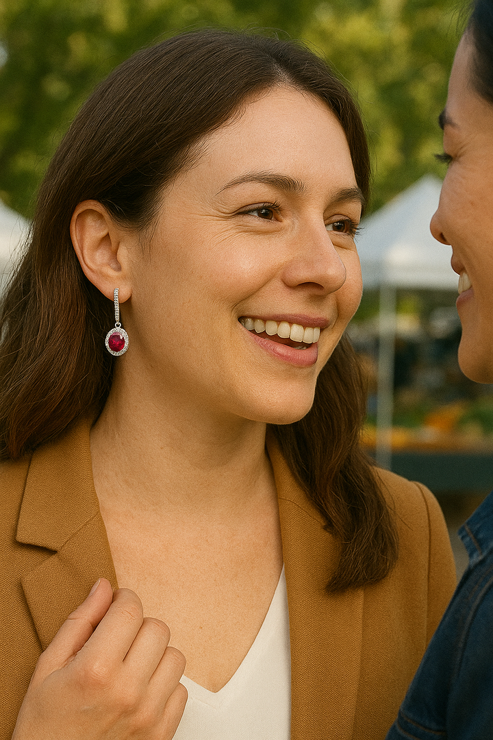 14K White Gold Ruby & Diamond Dangle Earrings (.91ct Ruby / .18ct Diamond)