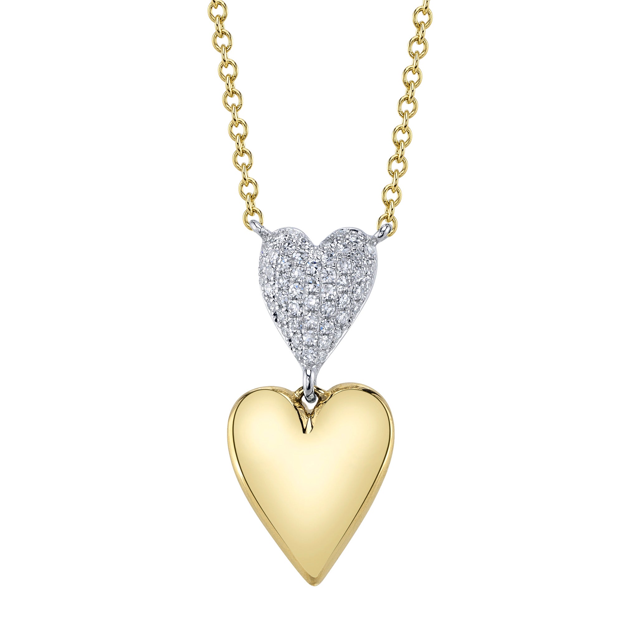 SHY CREATION | .11CT DIAMOND PAVE HEART NECKLACE | 14K TWO-TONE GOLD | SC55027573 - Brownee Jewelers
