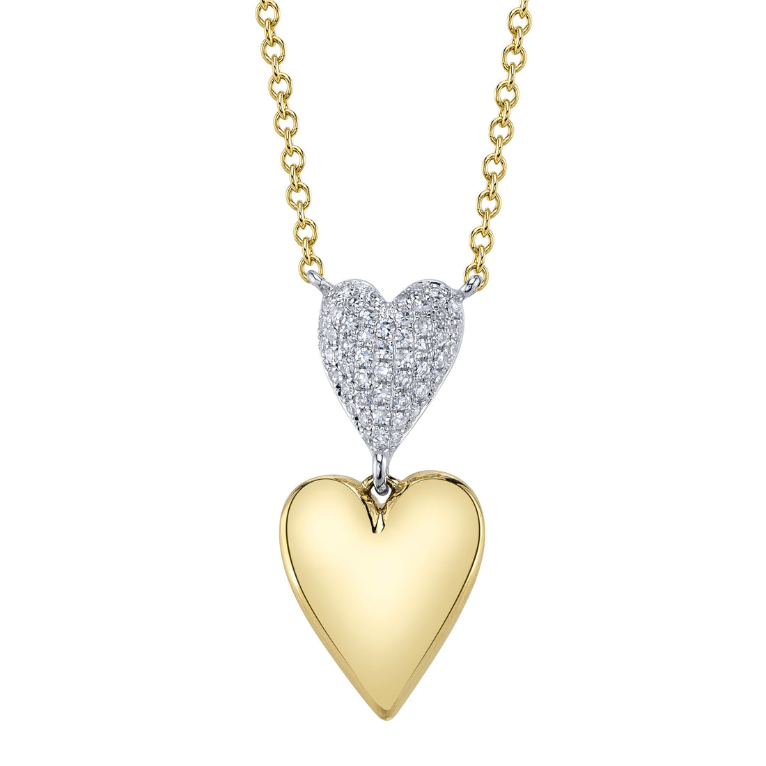 SHY CREATION | .11CT DIAMOND PAVE HEART NECKLACE | 14K TWO-TONE GOLD | SC55027573 - Brownee Jewelers