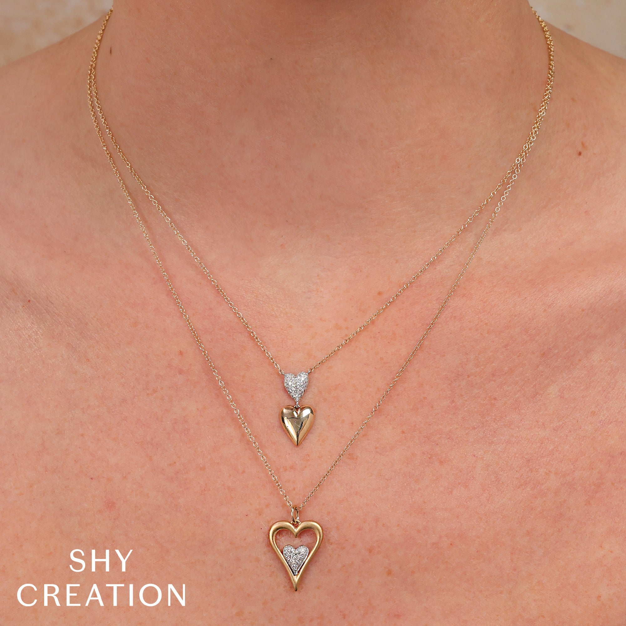 SHY CREATION | .11CT DIAMOND PAVE HEART NECKLACE | 14K TWO-TONE GOLD | SC55027573 - Brownee Jewelers