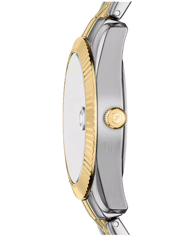 Scarlette Three-Hand Watch | Fossil | Two-Tone Stainless Steel | Dark Blue Dial | Date Display - Brownee Jewelers